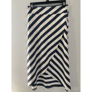 ATHLETA x-small Navy stripe rayon jersey knit straight skirt midi XS Pullon